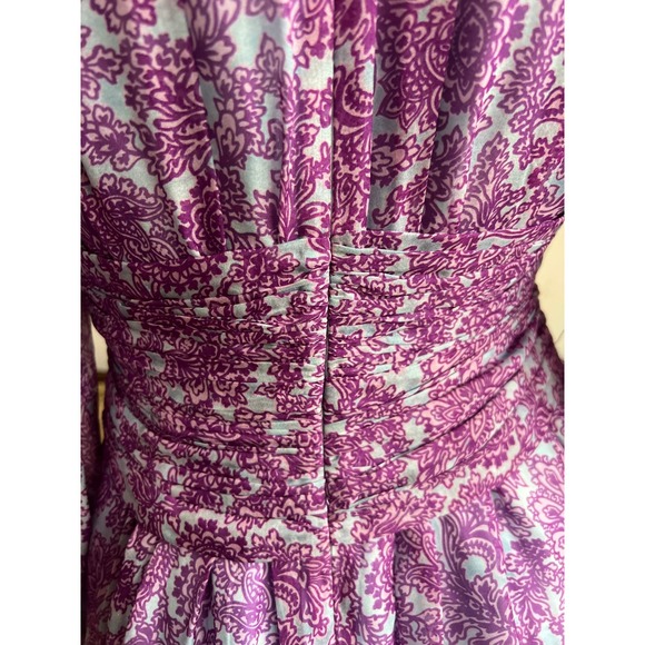 AMUR Twist-Front Dress Purple/Blue Printed Silk Chiffon Floral Dress Size 4 - Picture 9 of 11